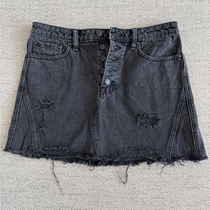 Free People- Distressed Black Denim Skirt